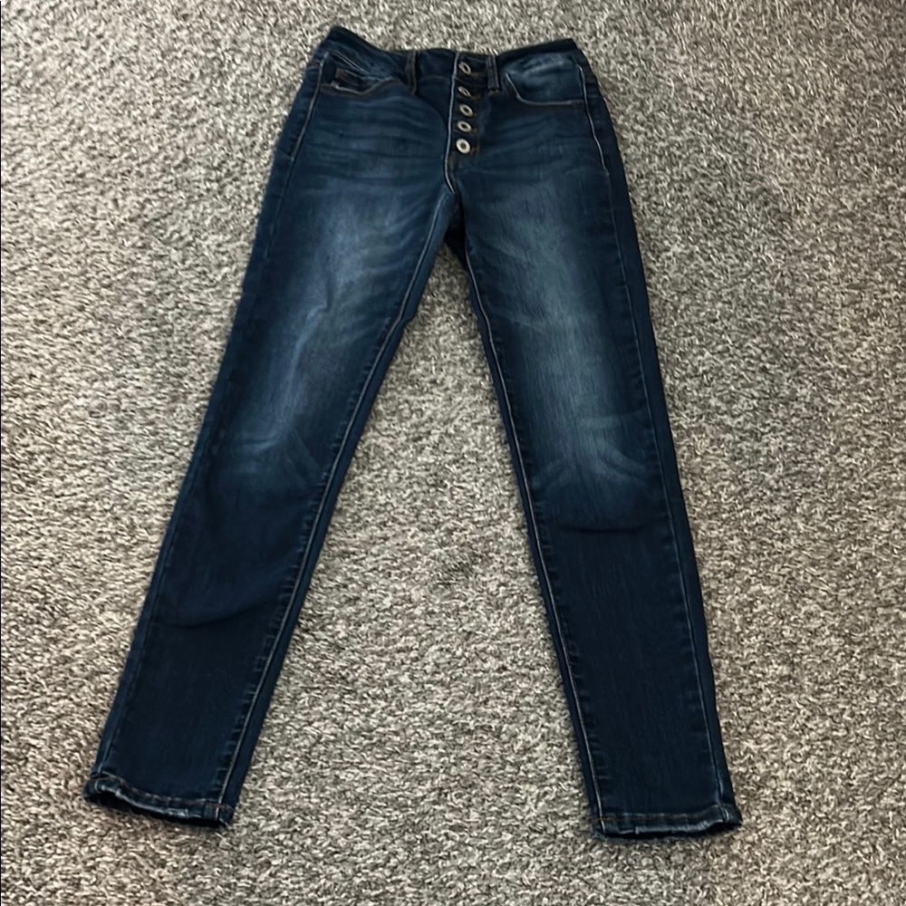 Dark blue skinny jeans button up closure women’s size 1/24